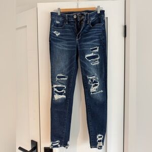 American Eagle Outfitters Dark Blue Distressed Skinny Jeans